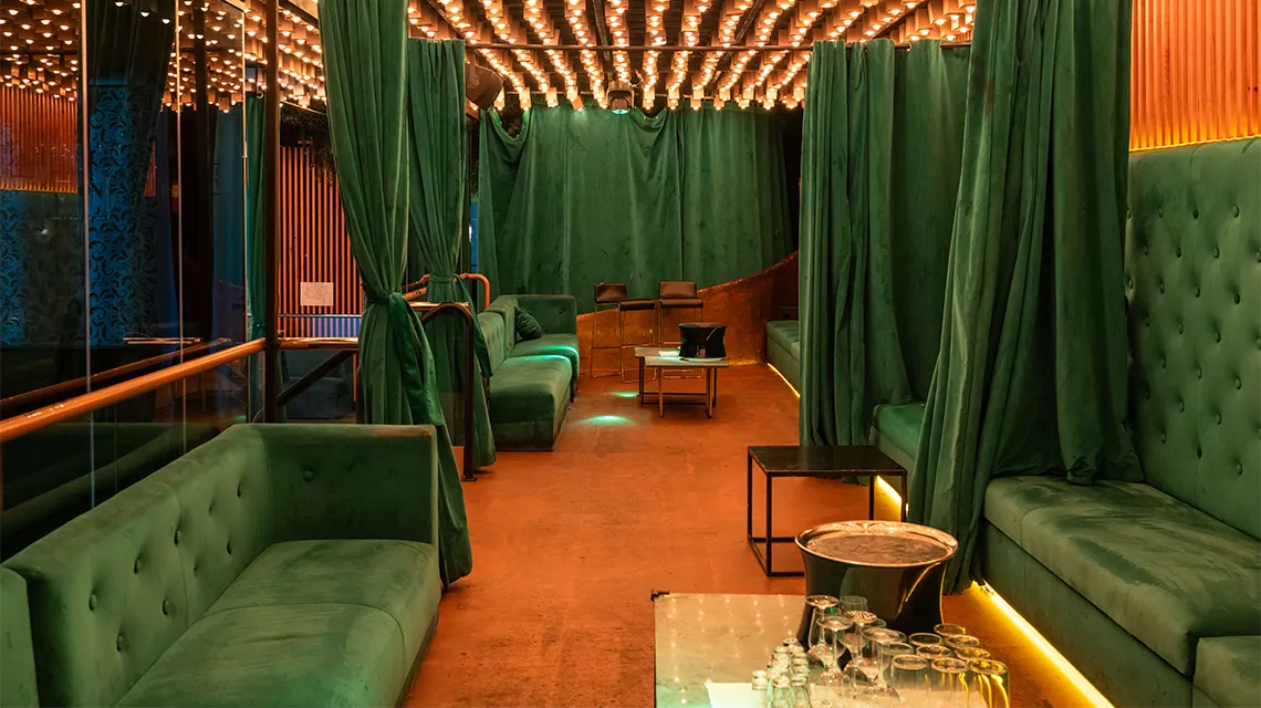 VIP booth corridor in the Garden room at Oh My Club Madrid
